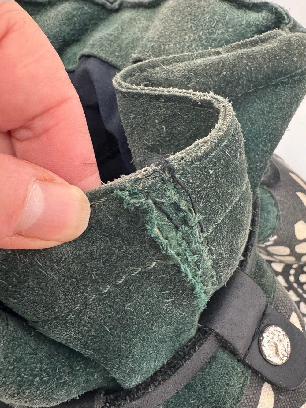 LUCKY BRAND Backpack (Deep Green Suede, Black Suede, Canvas Body, Cotton Straps)